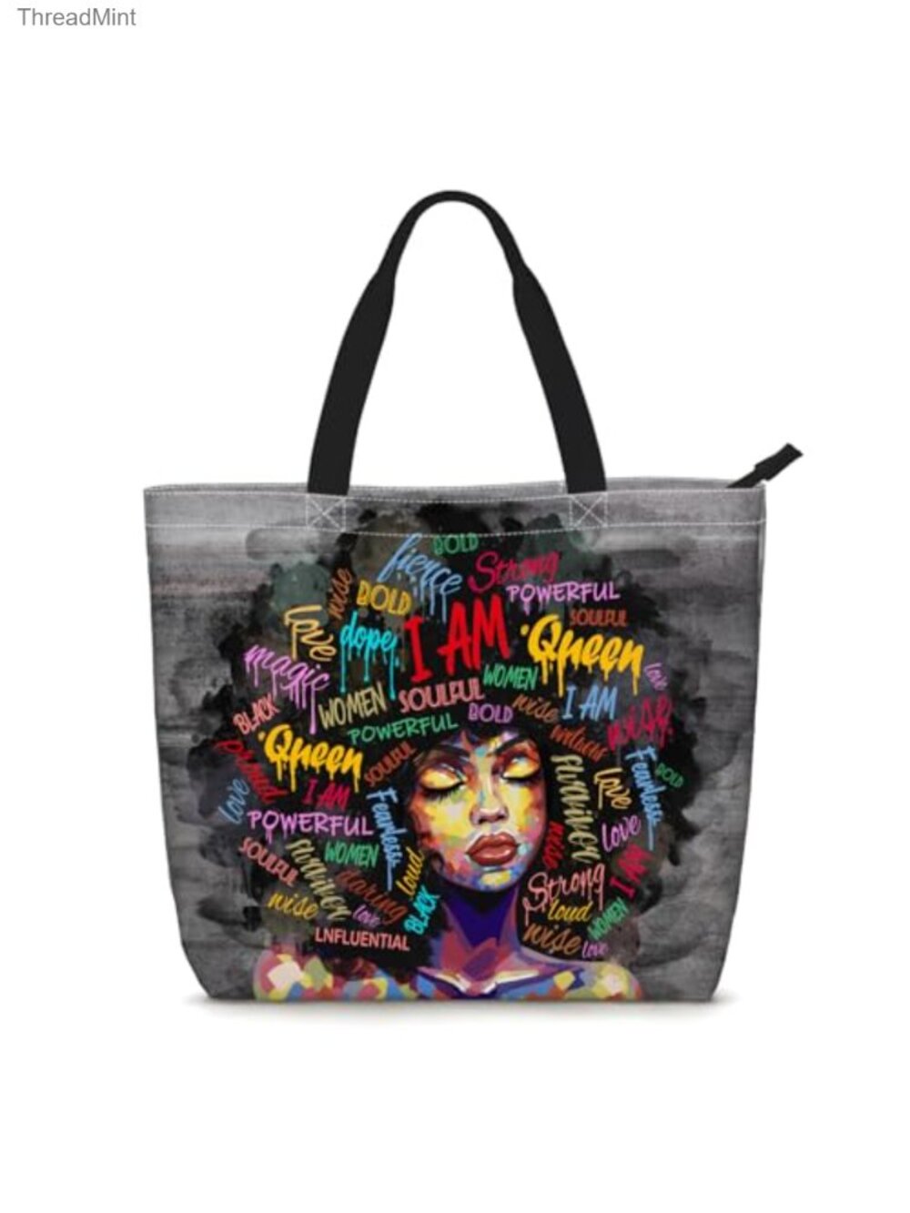 Large Black Art Print Tote Bag Polyester Shoulder Handbag Work Laptop
